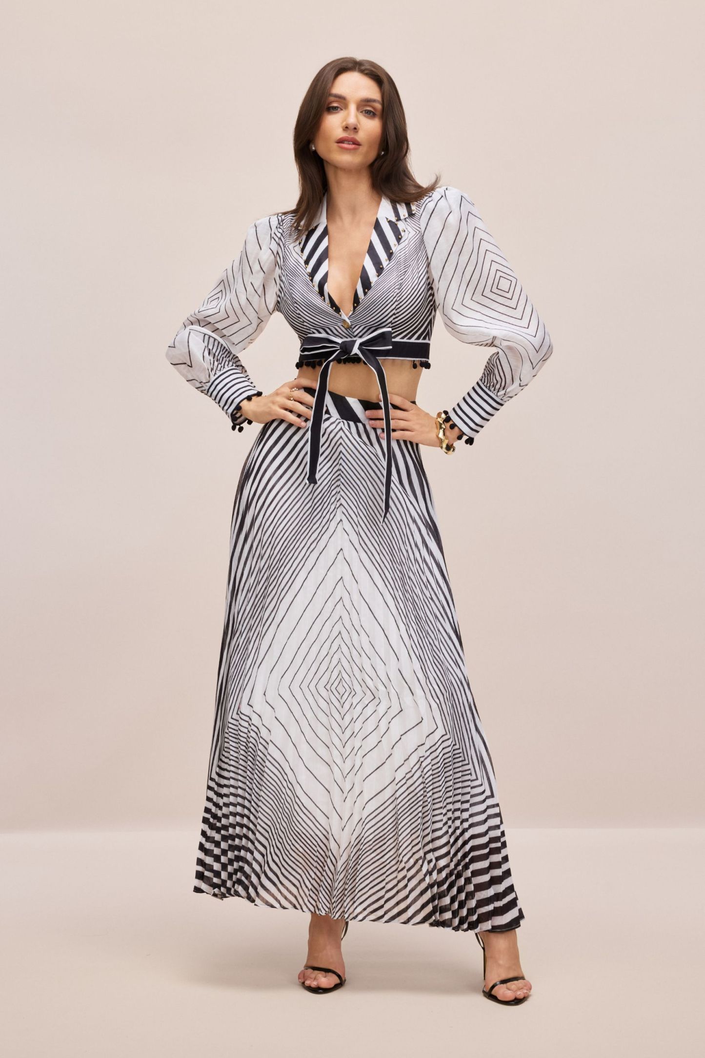 Tina Geometric Print V-neck Crop Top & Maxi Skirt Set