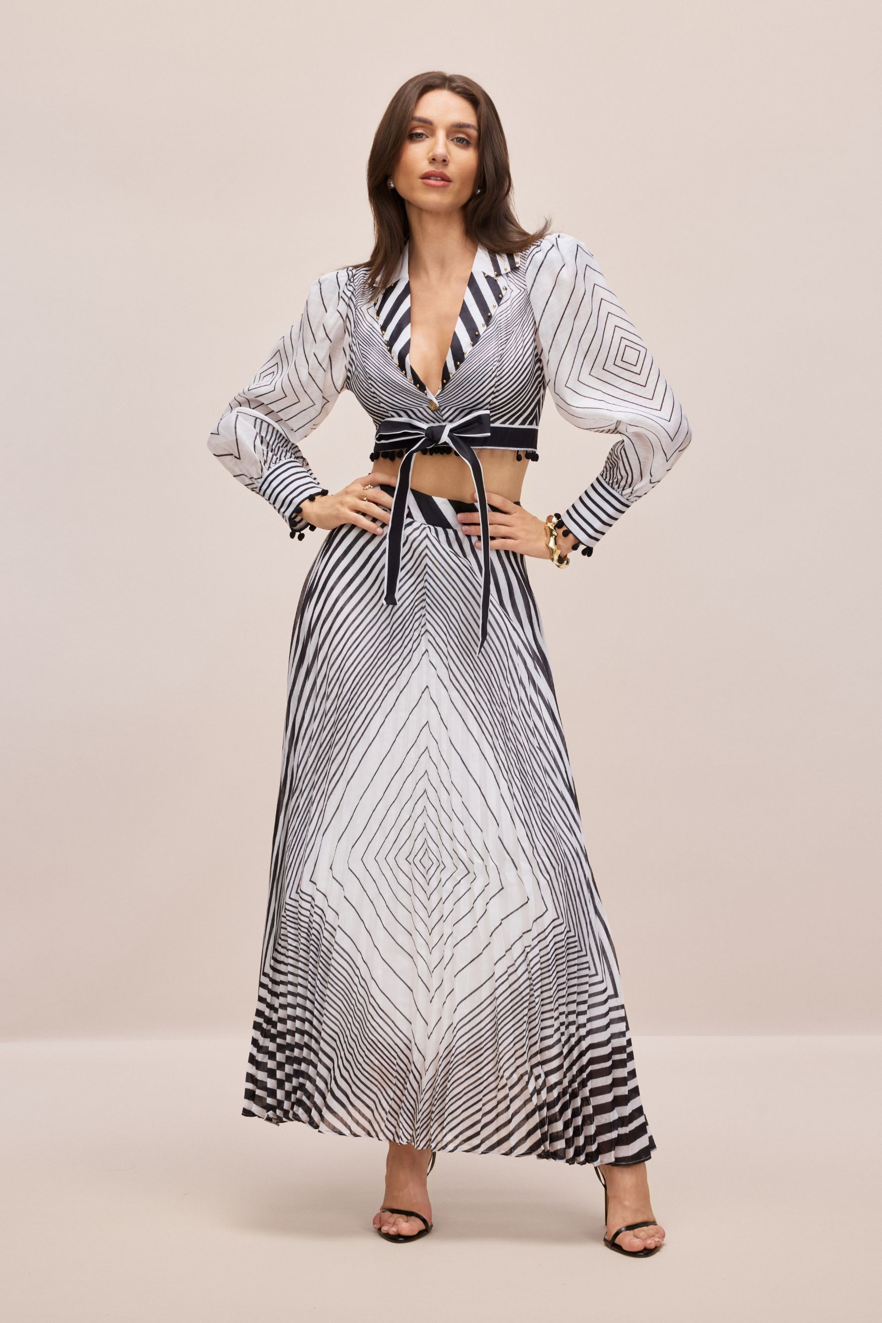 Tina Geometric Print V-neck Crop Top & Maxi Skirt Set