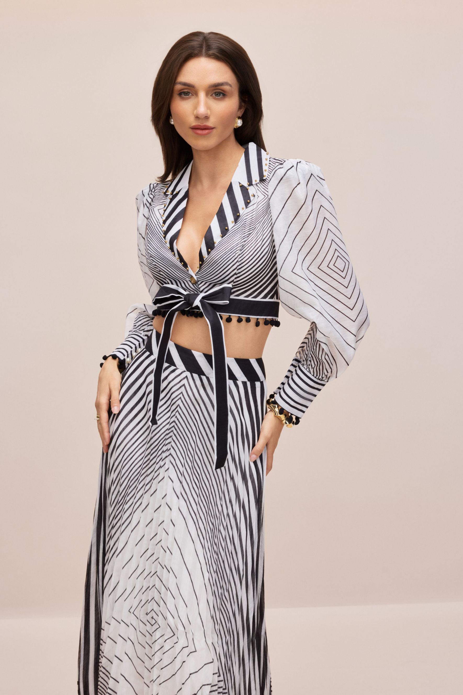 Tina Geometric Print V-neck Crop Top & Maxi Skirt Set