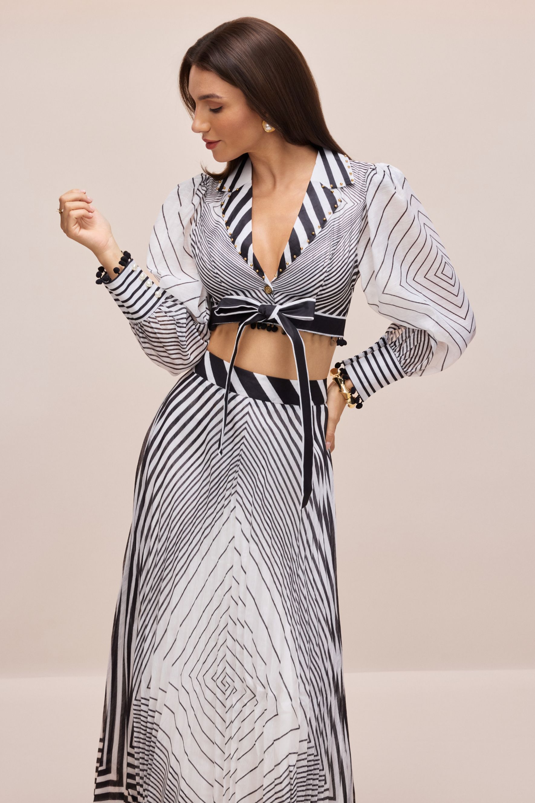 Tina Geometric Print V-neck Crop Top & Maxi Skirt Set