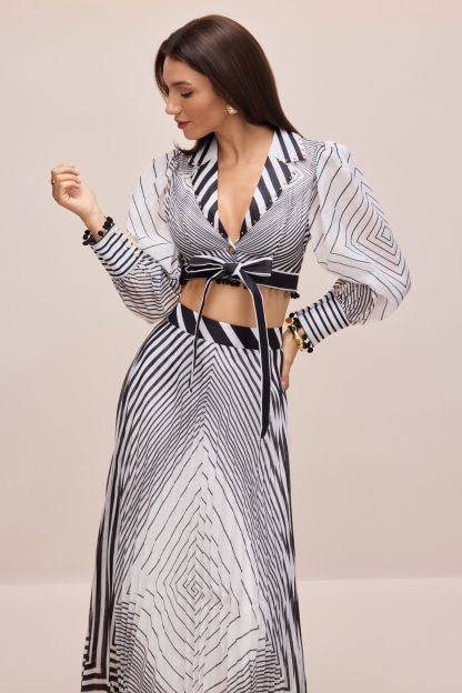Tina Geometric Print V-neck Crop Top & Maxi Skirt Set