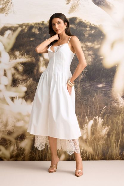 Tasha Lace Trim Spaghetti Strap Midi Dress
