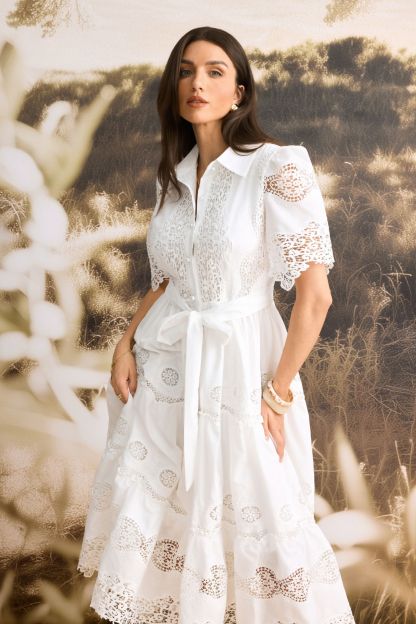 Ella Short Sleeve Embroidered Lace Midi Dress