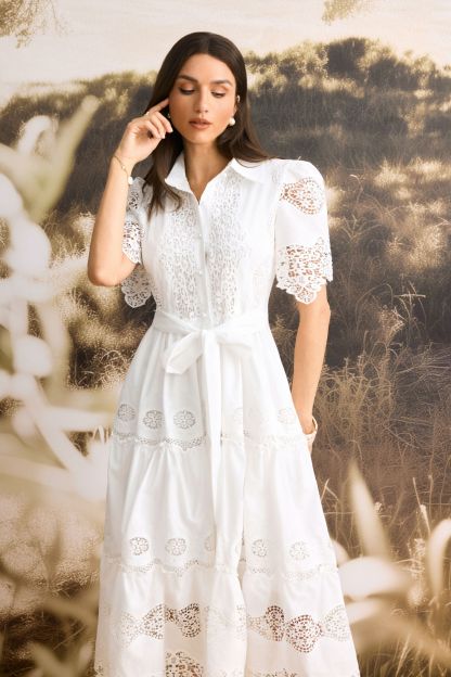 Ella Short Sleeve Embroidered Lace Midi Dress