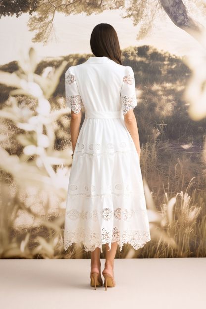 Ella Short Sleeve Embroidered Lace Midi Dress