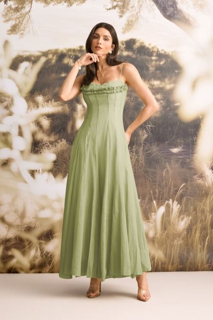 Elvira Ruffled Trim Corset Bodice Maxi Dress