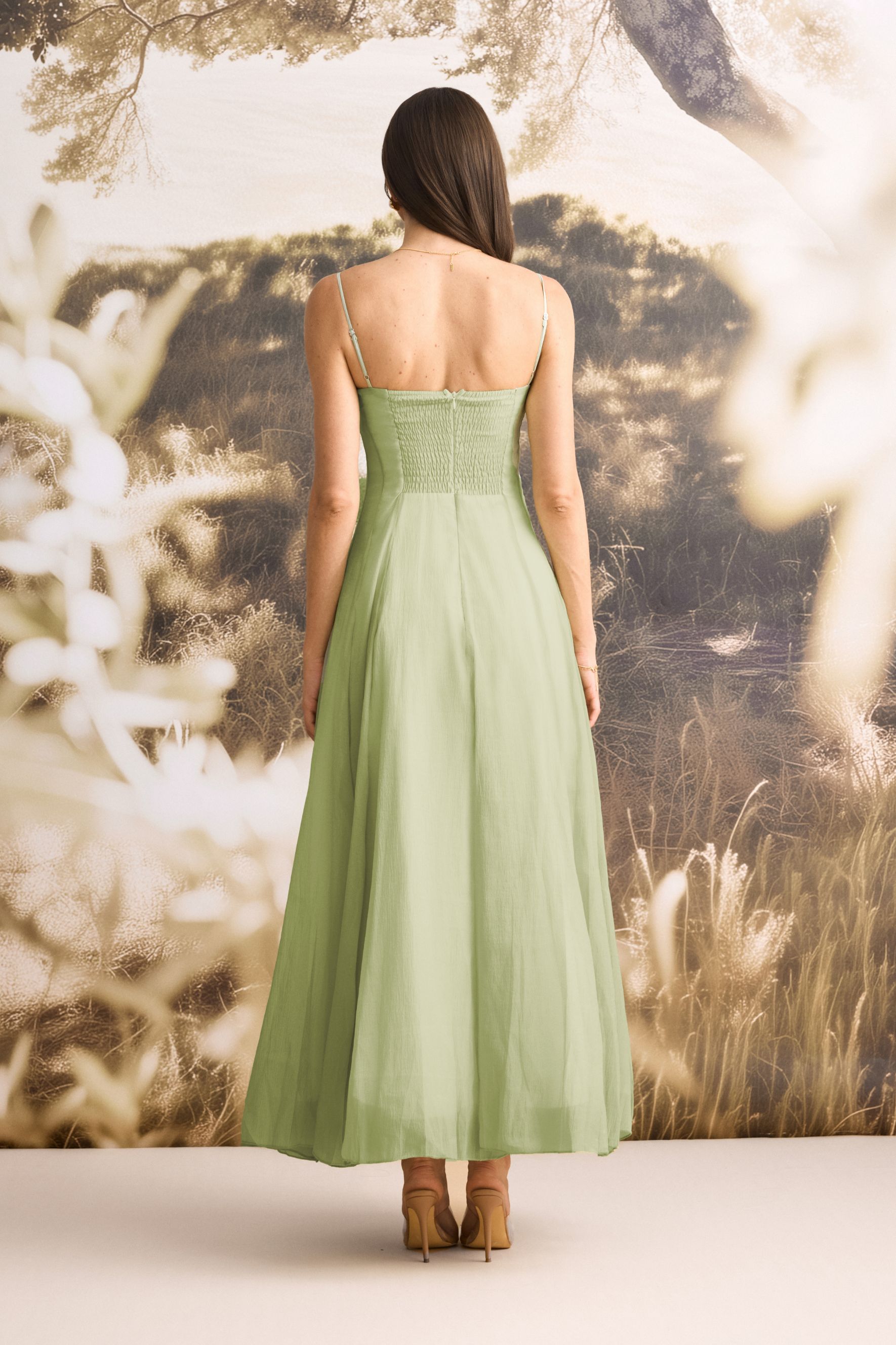 Elvira Ruffled Trim Corset Bodice Maxi Dress