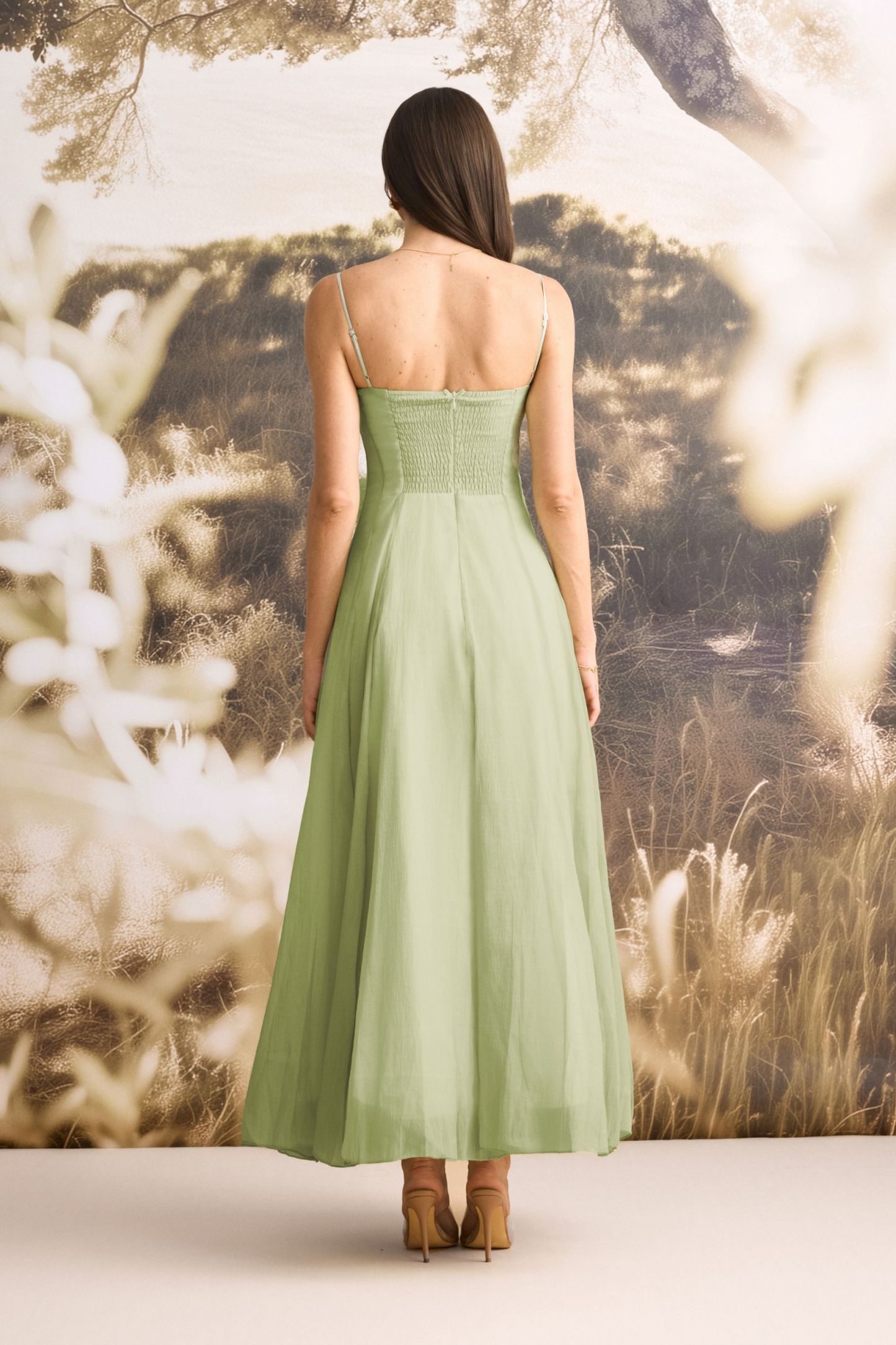 Elvira Ruffled Trim Corset Bodice Maxi Dress