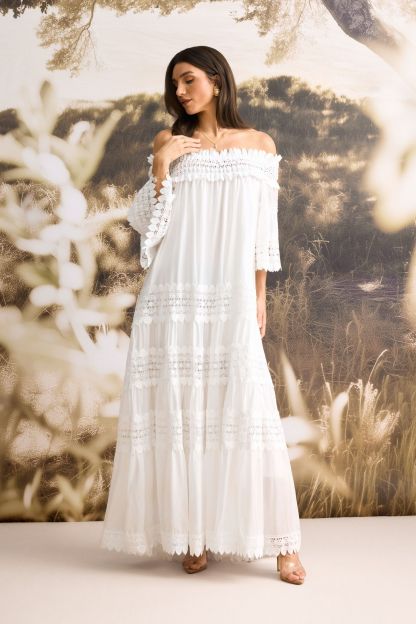 Maura Off Shoulder Lace Trim Maxi Dress