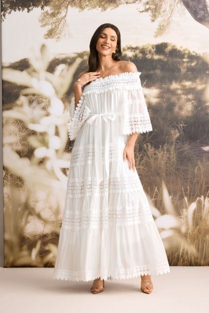 Maura Off Shoulder Lace Trim Maxi Dress