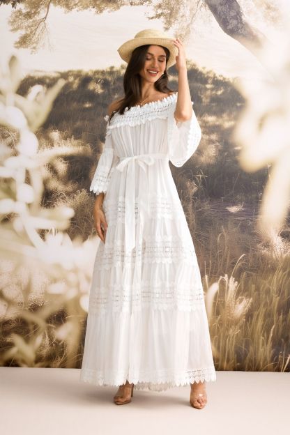 Maura Off Shoulder Lace Trim Maxi Dress