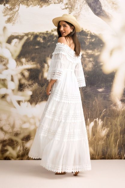 Maura Off Shoulder Lace Trim Maxi Dress