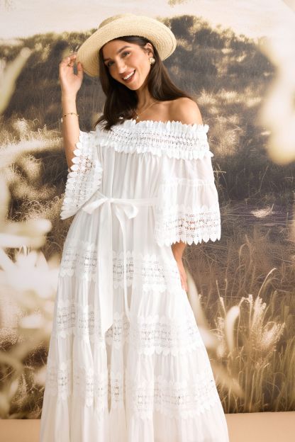 Maura Off Shoulder Lace Trim Maxi Dress