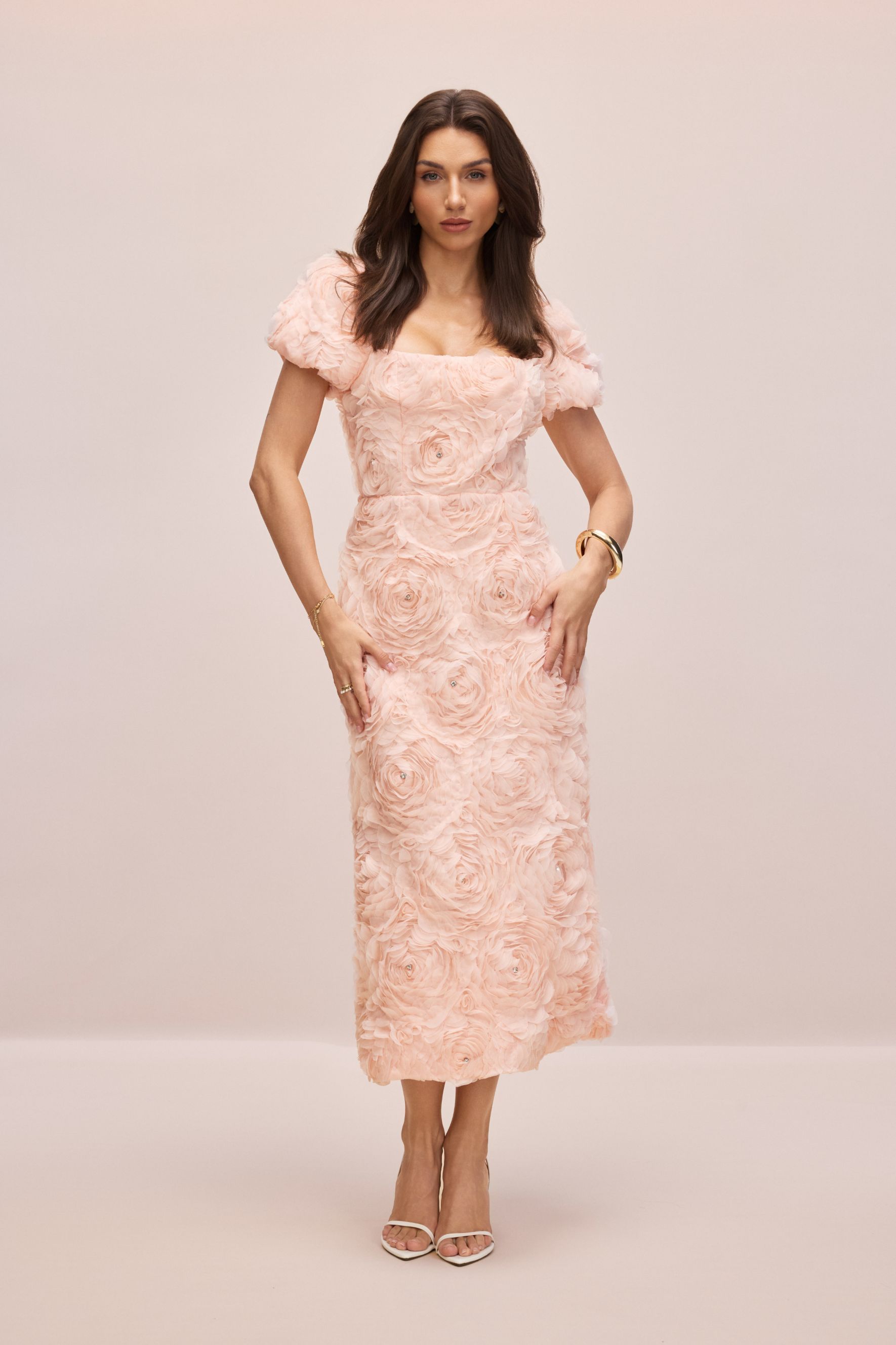 Molly Floral Applique Square Neck Midi Dress