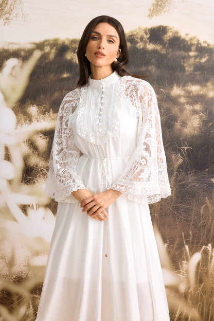 Helena Mock Neck Sheer Lace Midi Dress