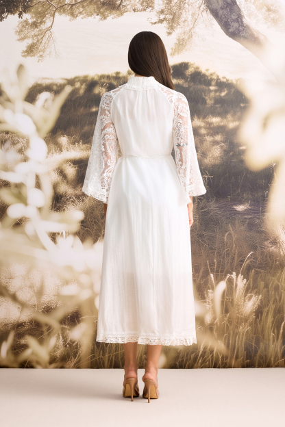 Helena Mock Neck Sheer Lace Midi Dress