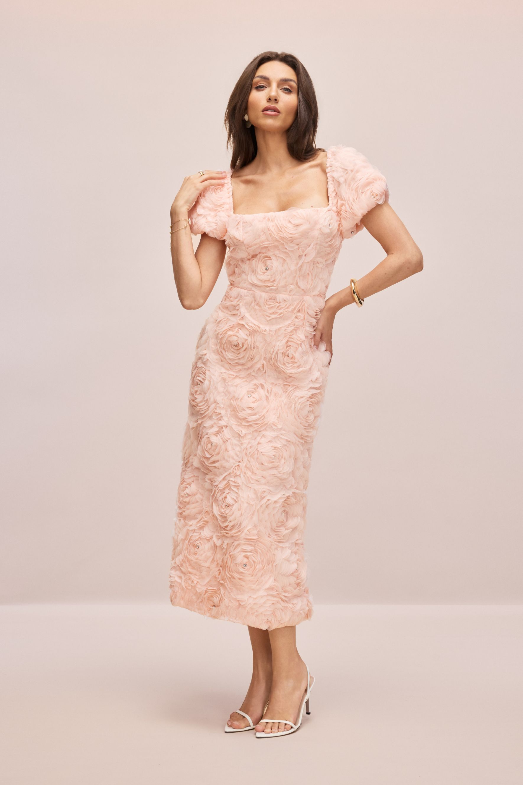 Molly Floral Applique Square Neck Midi Dress