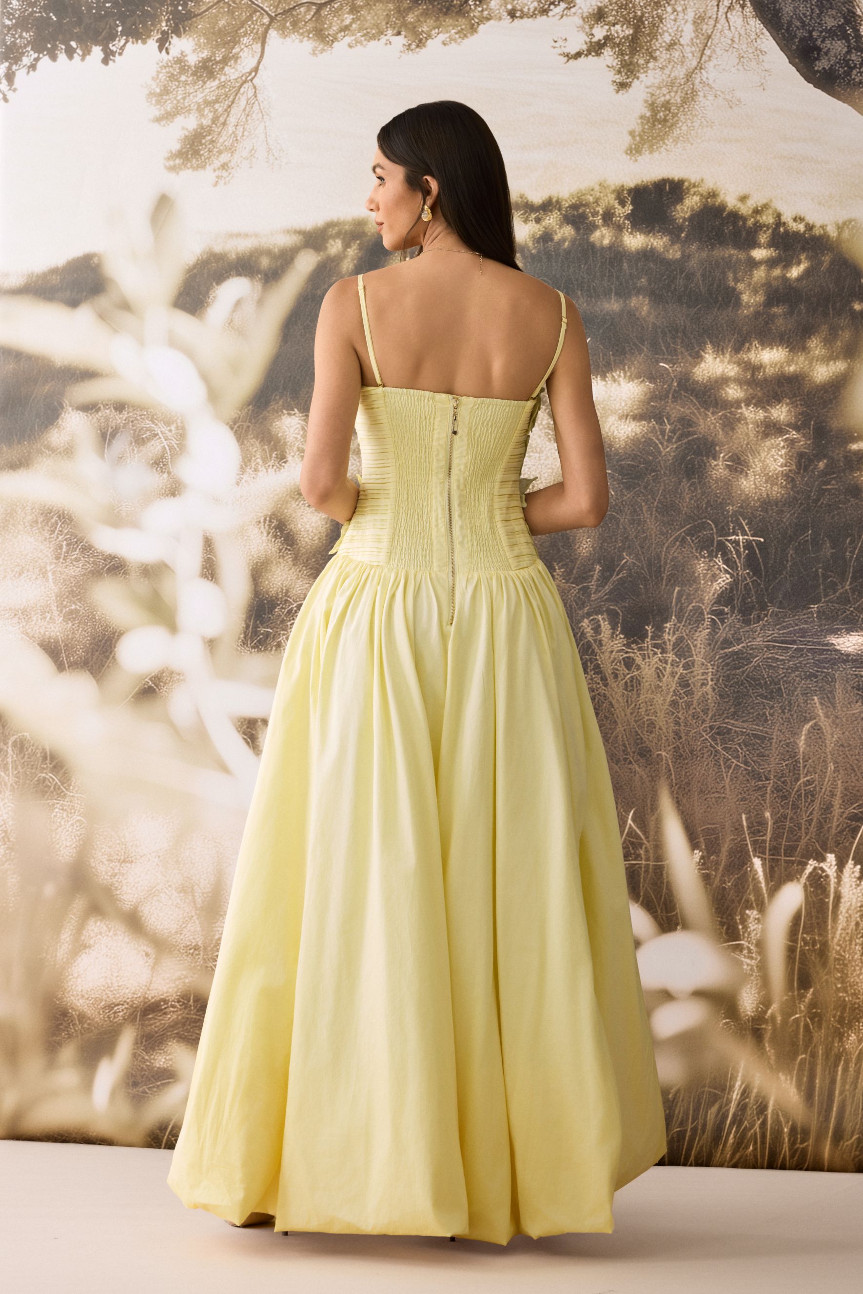 Ophelia Floral Applique Asymmetric Hem Maxi Dress