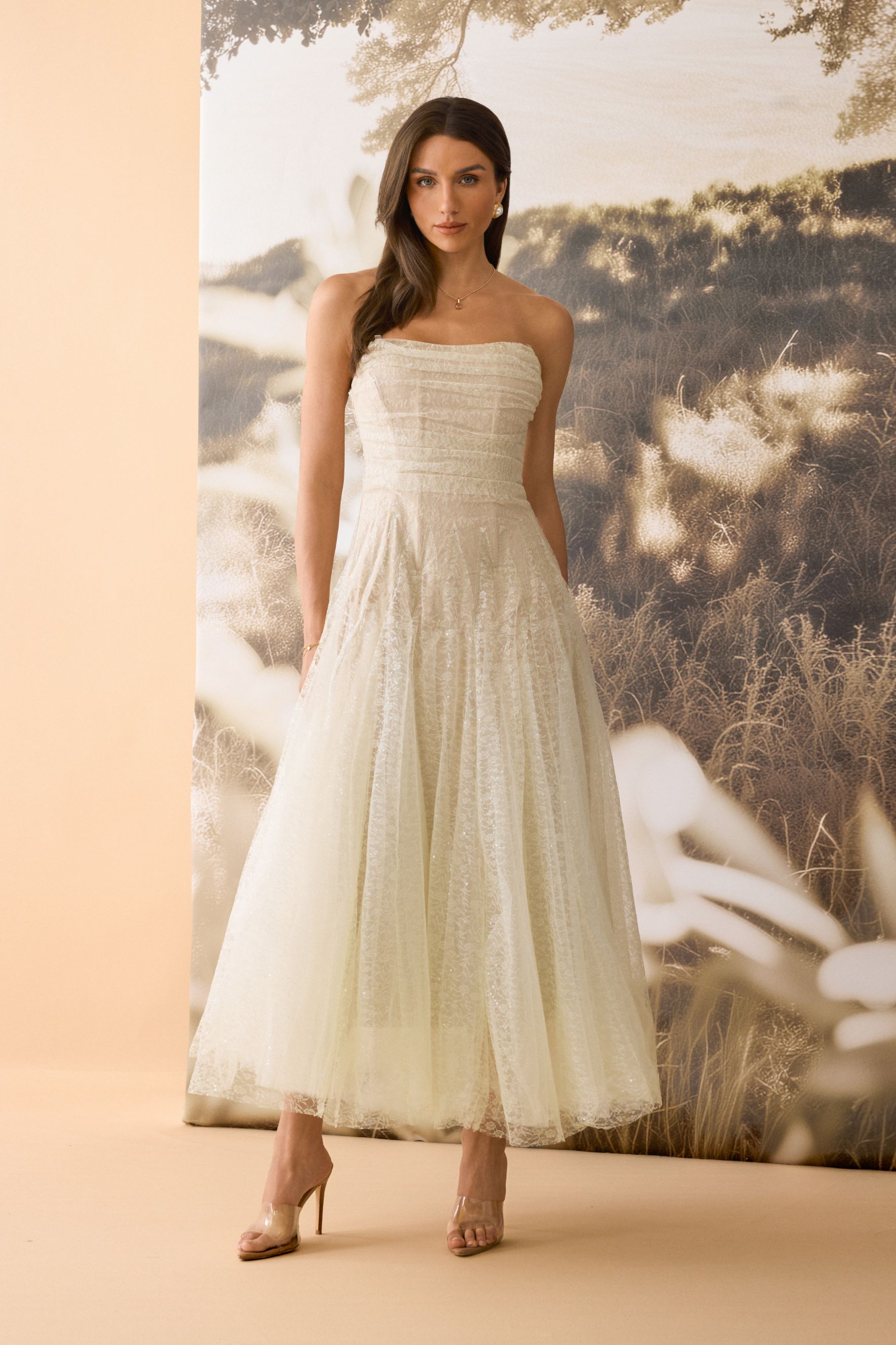 Rosanne Strapless Crinkled Tulle Maxi Dress
