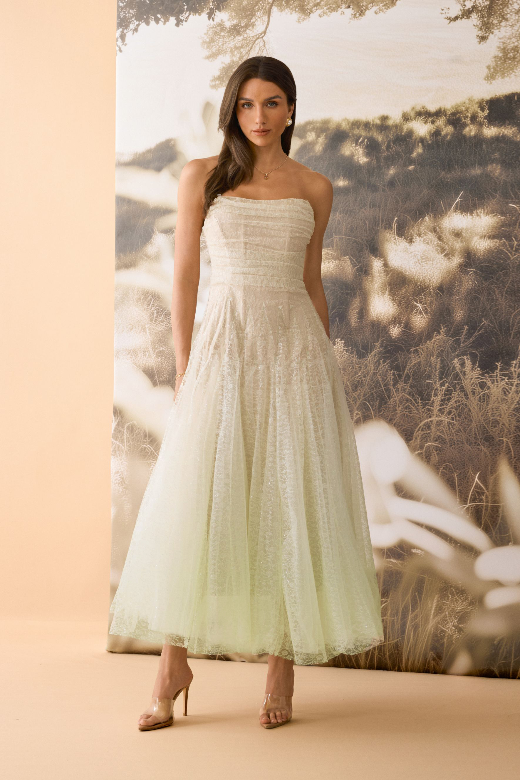 Rosanne Strapless Crinkled Tulle Maxi Dress