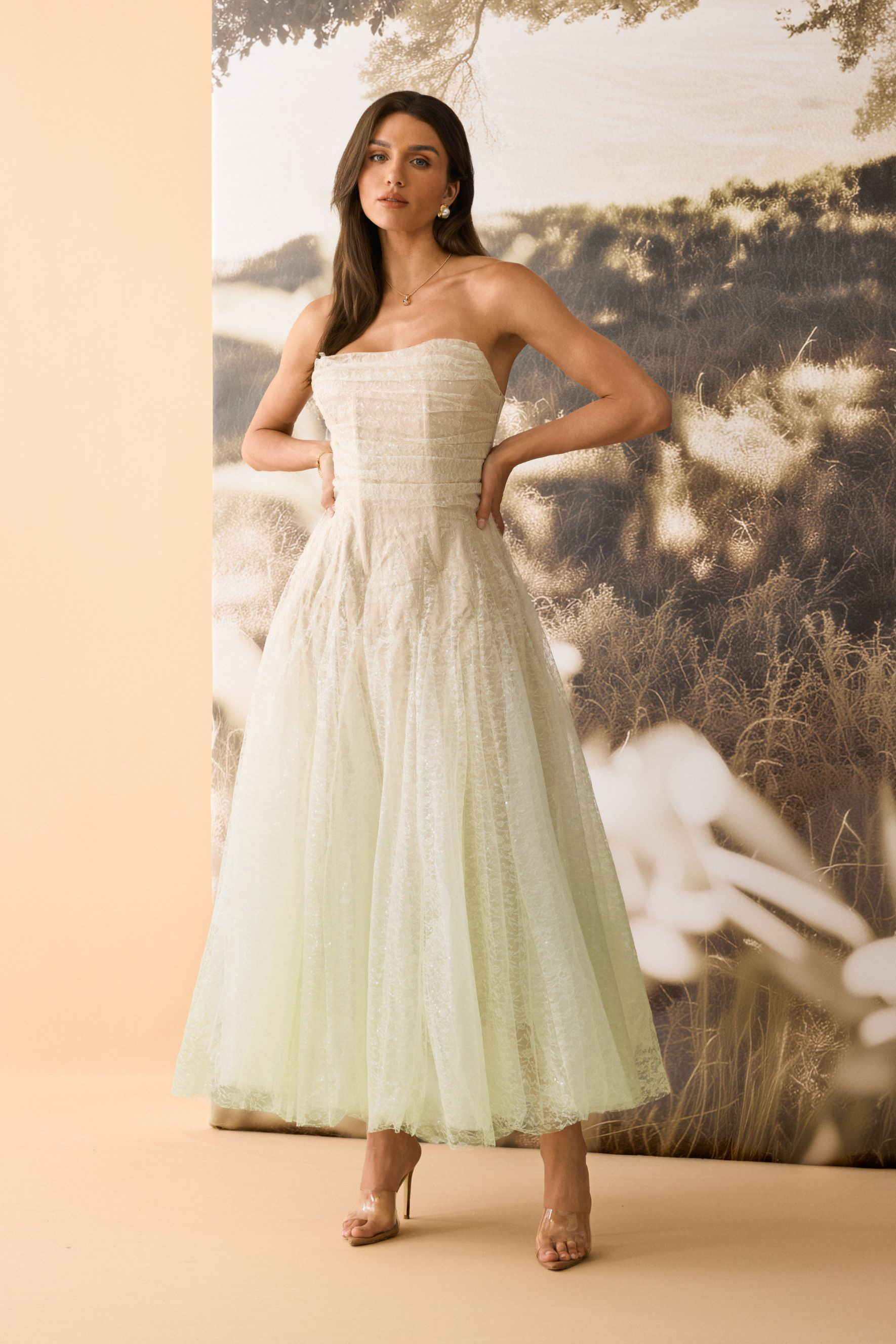 Rosanne Strapless Crinkled Tulle Maxi Dress