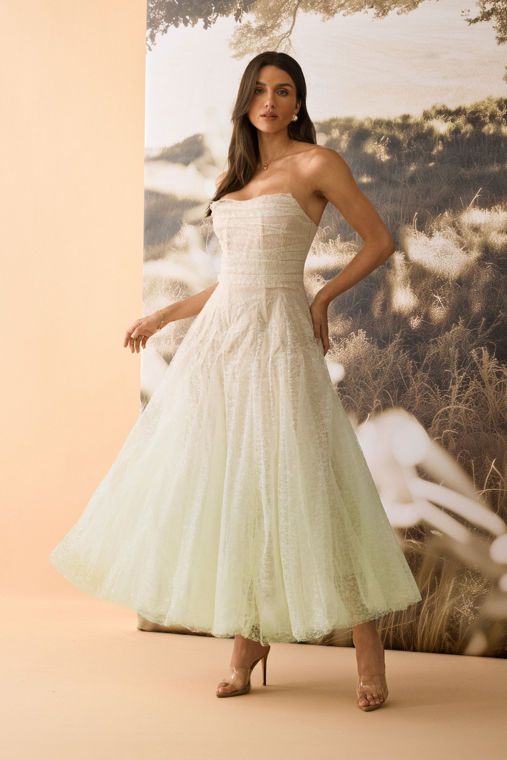 Rosanne Strapless Crinkled Tulle Maxi Dress