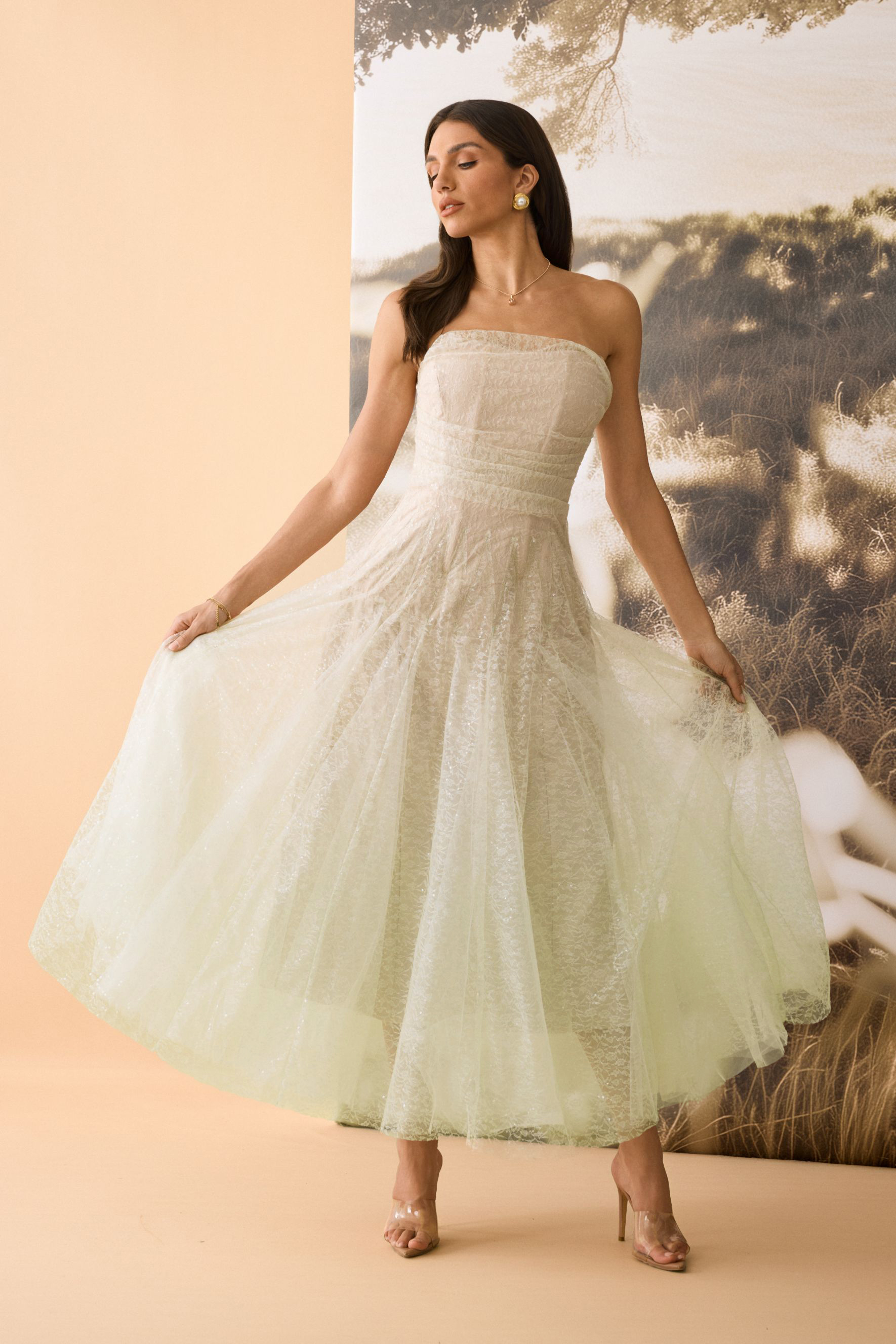 Rosanne Strapless Crinkled Tulle Maxi Dress