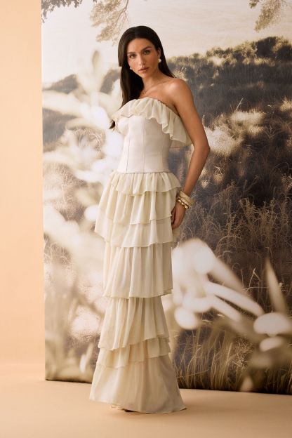 Letitia Layered Ruffle Corset Maxi Dress