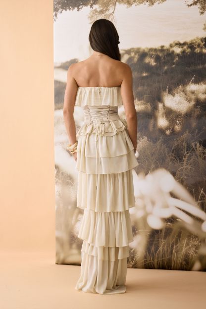 Letitia Layered Ruffle Corset Maxi Dress