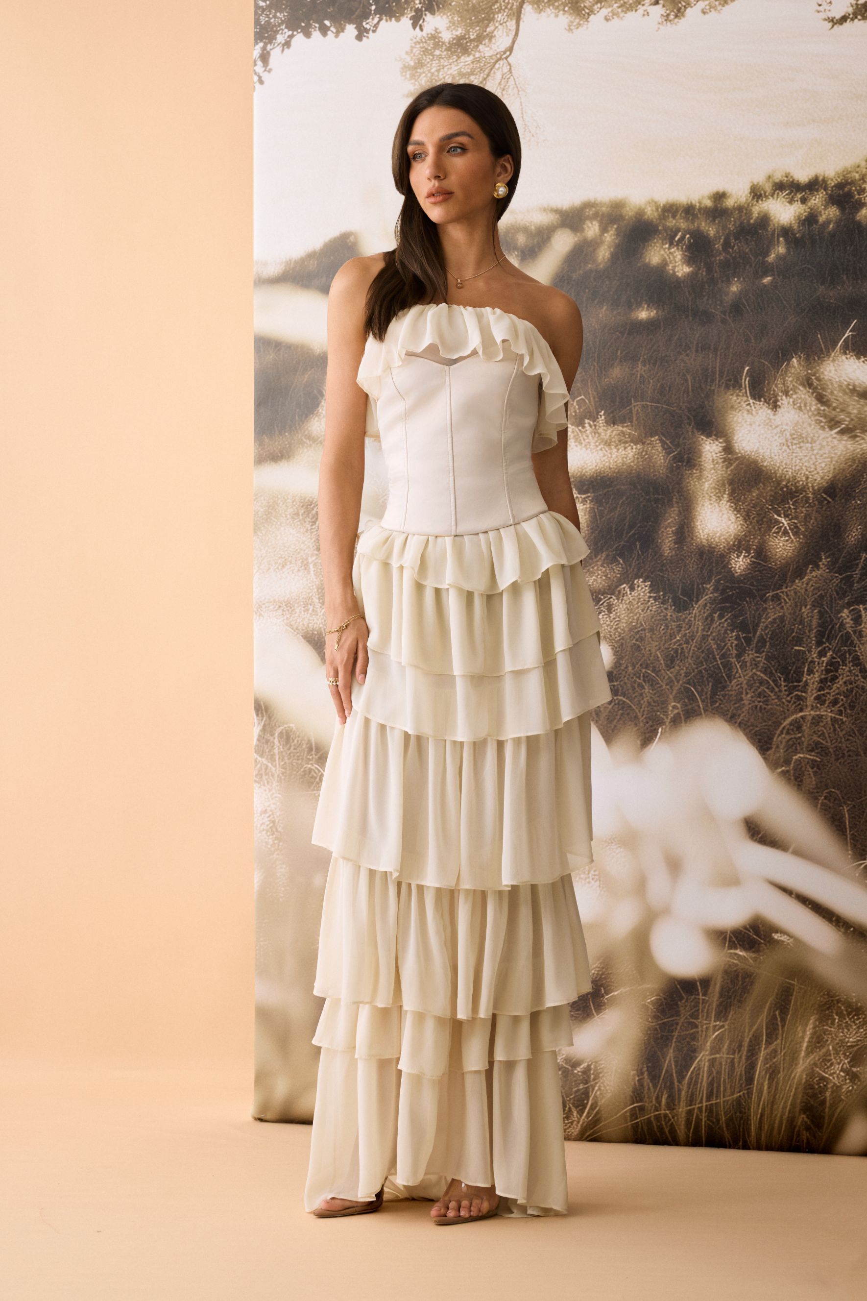 Letitia Layered Ruffle Corset Maxi Dress