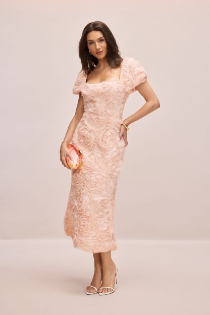 Molly Floral Applique Square Neck Midi Dress