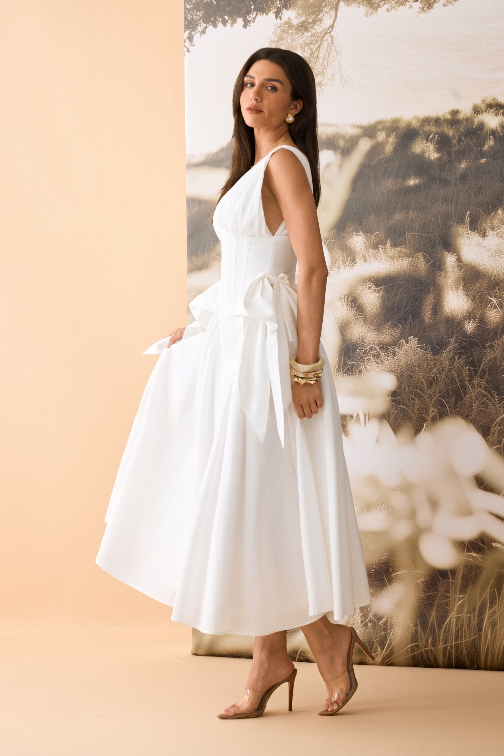 Lesley Corset Bodice Bow Detail Maxi Dress