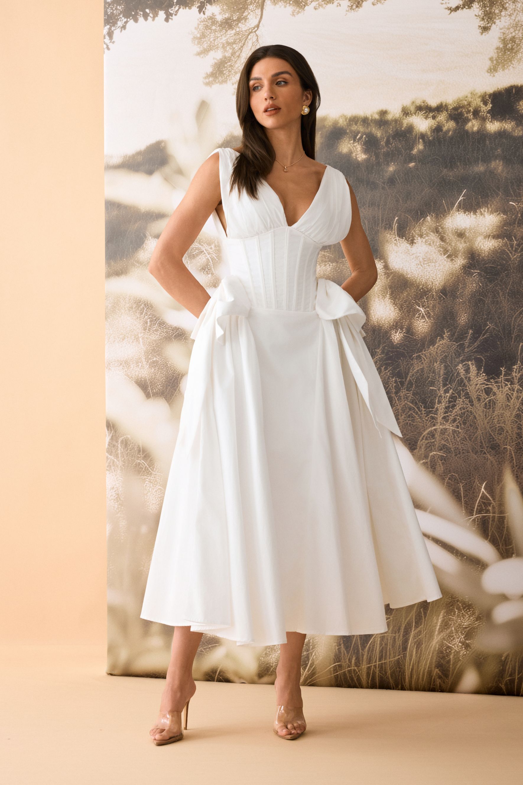 Lesley Corset Bodice Bow Detail Maxi Dress