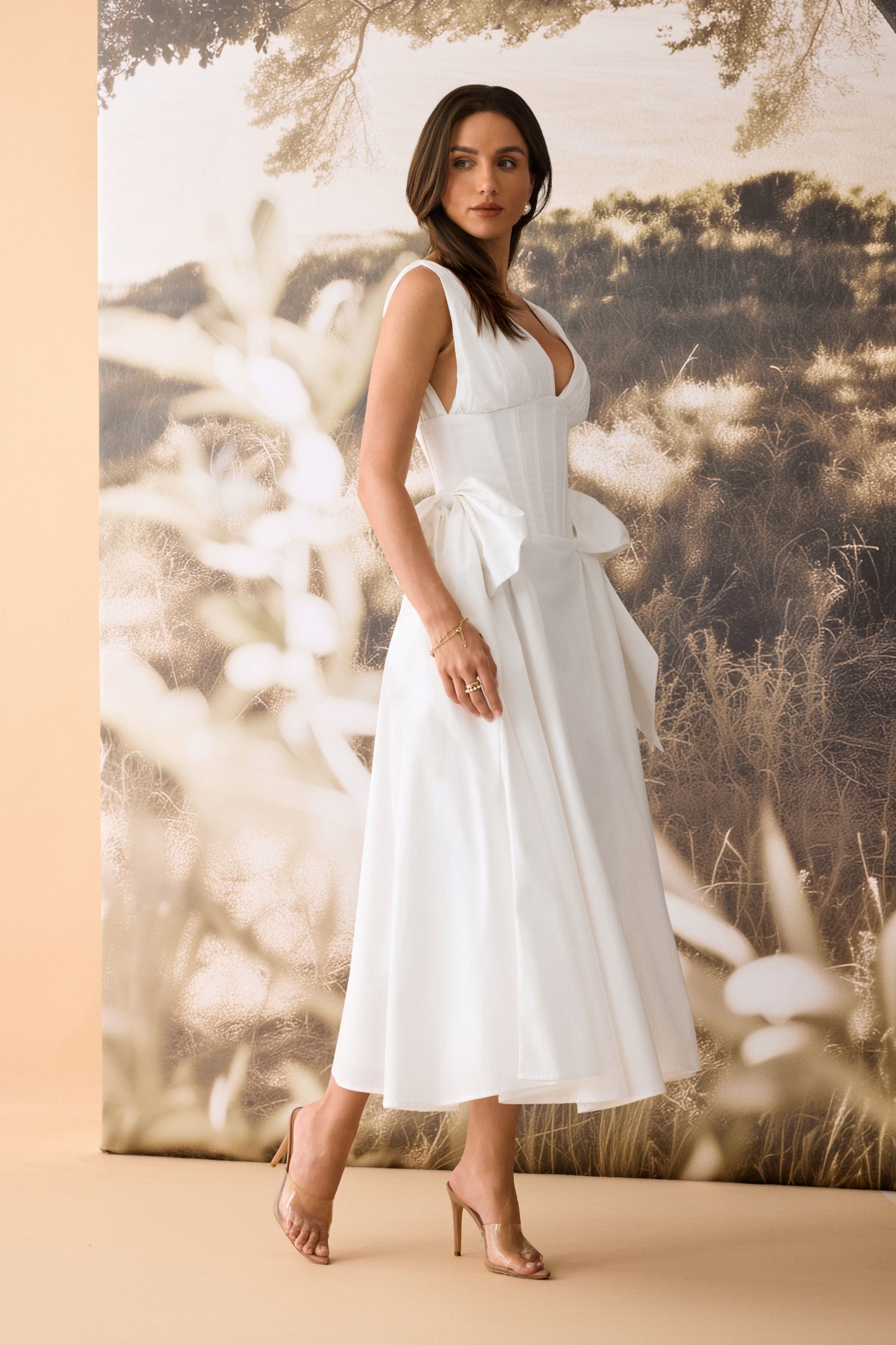 Lesley Corset Bodice Bow Detail Maxi Dress