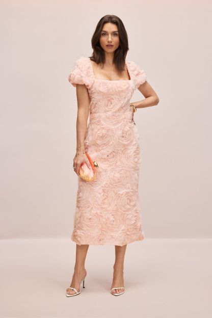Molly Floral Applique Square Neck Midi Dress