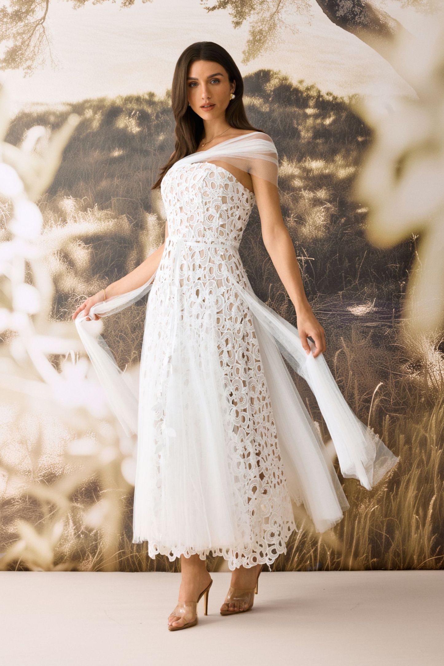 Martina Off Shoulder Lace Embroidery Maxi Dress