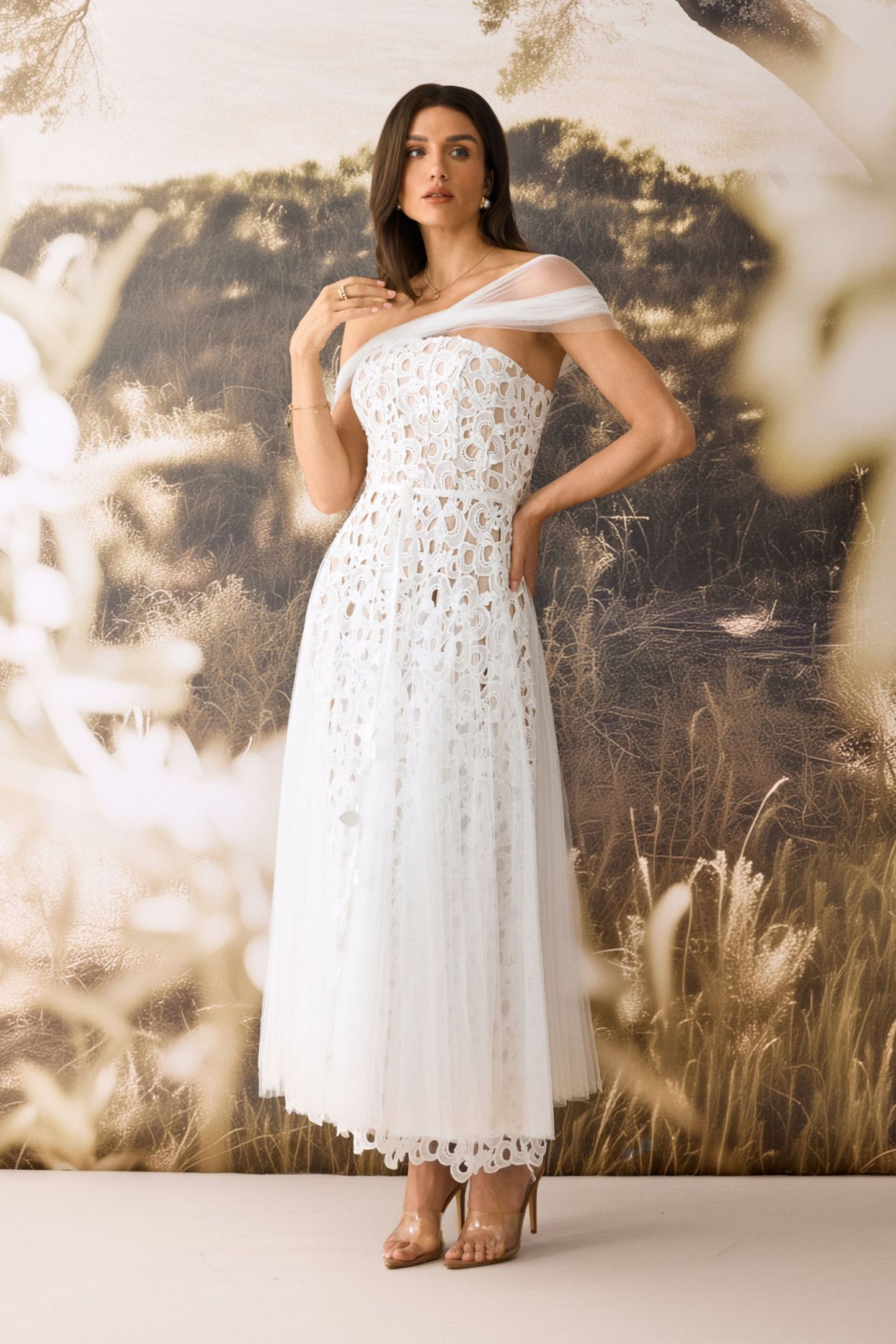 Martina Off Shoulder Lace Embroidery Maxi Dress