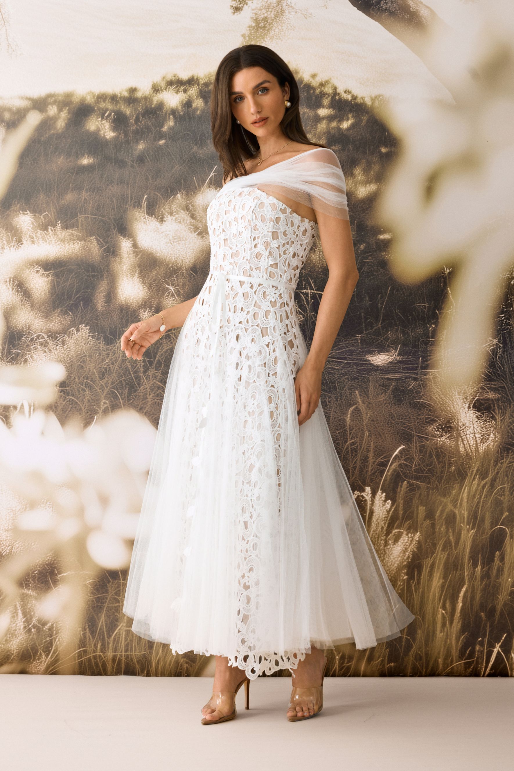 Martina Off Shoulder Lace Embroidery Maxi Dress