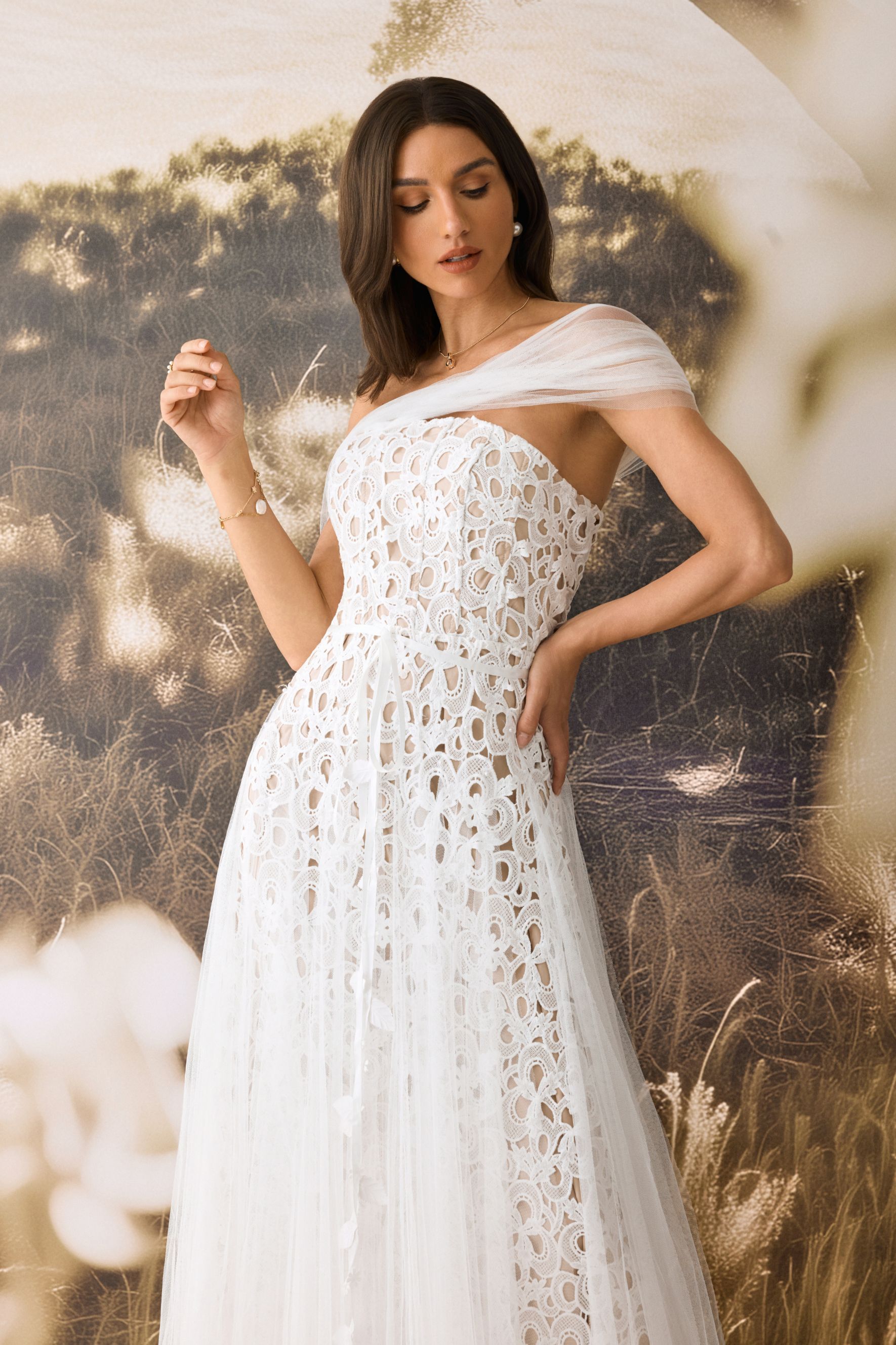 Martina Off Shoulder Lace Embroidery Maxi Dress