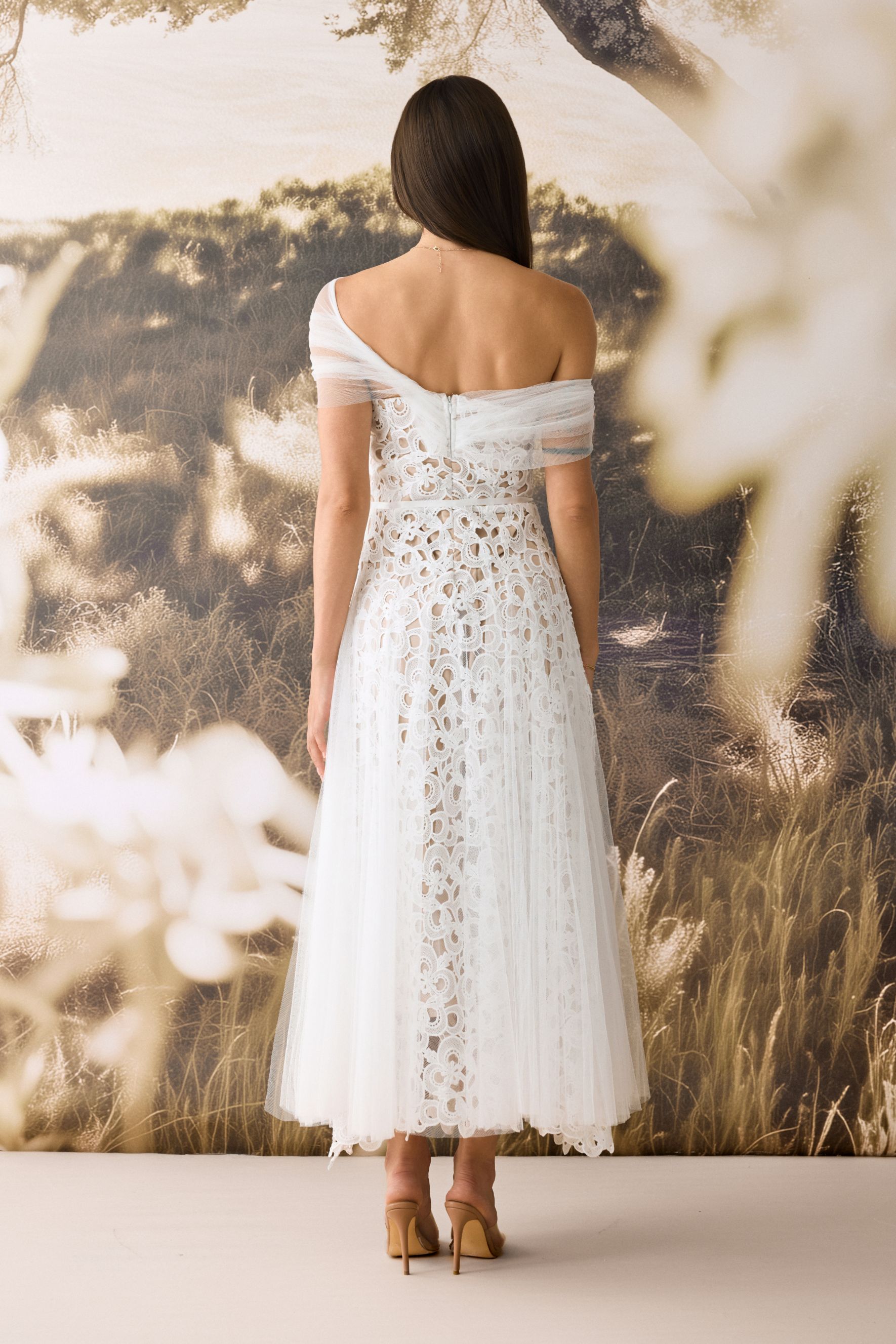 Martina Off Shoulder Lace Embroidery Maxi Dress