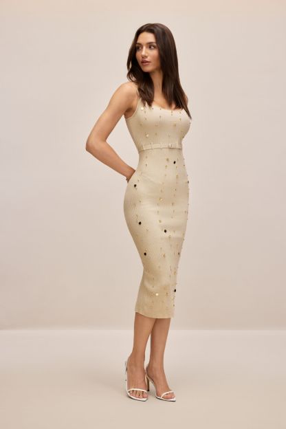 Lydia Beaded Ribbed Knit Midi Dress