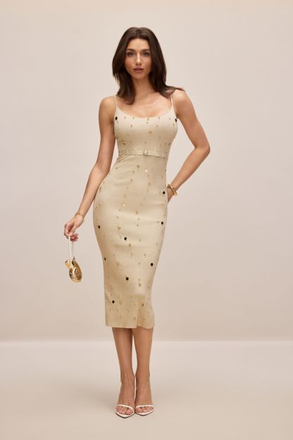 Lydia Beaded Ribbed Knit Midi Dress