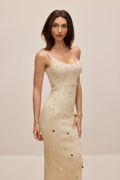Lydia Beaded Ribbed Knit Midi Dress