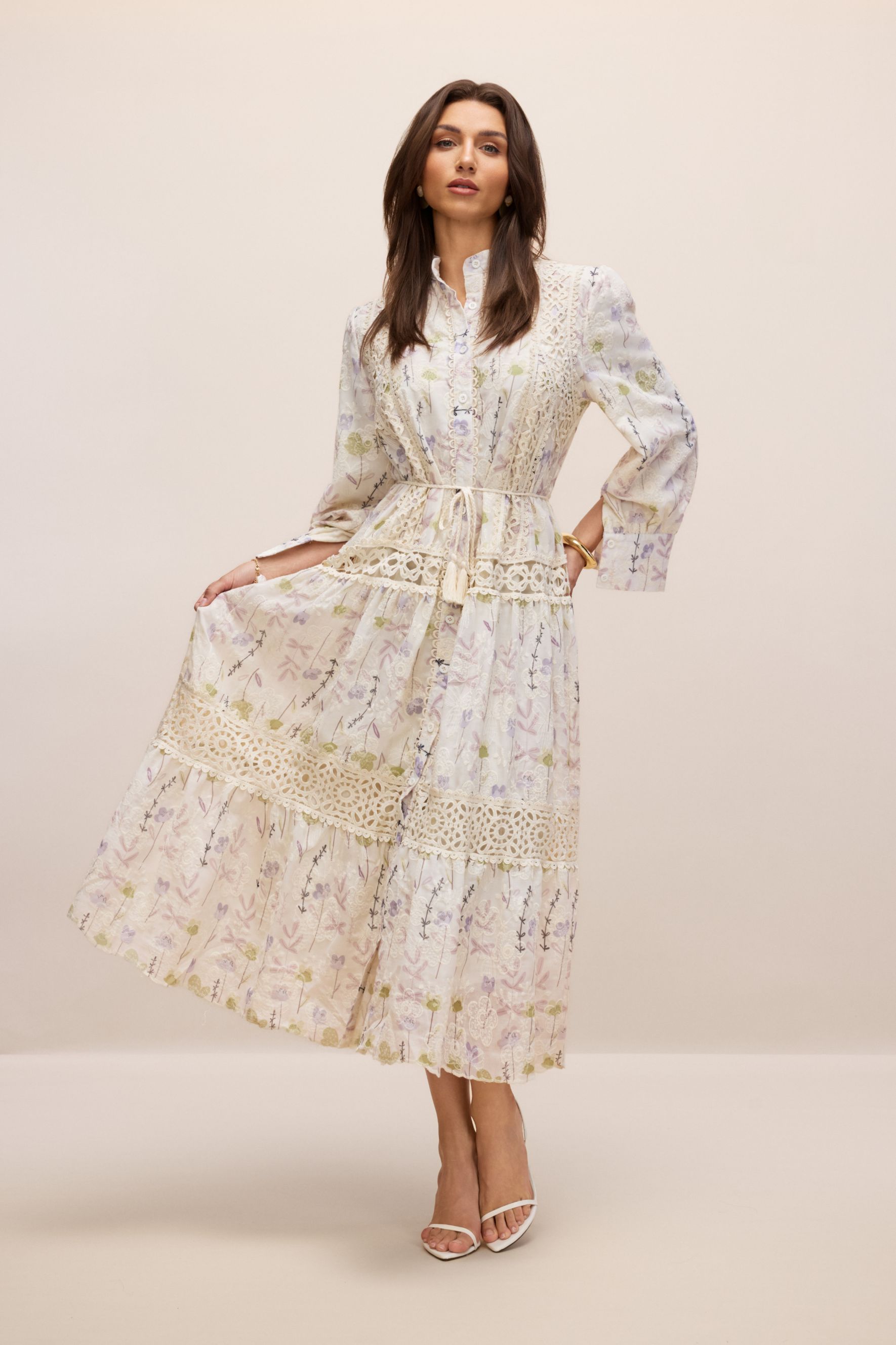 Rosanne Floral Print Long Sleeve Midi Dress
