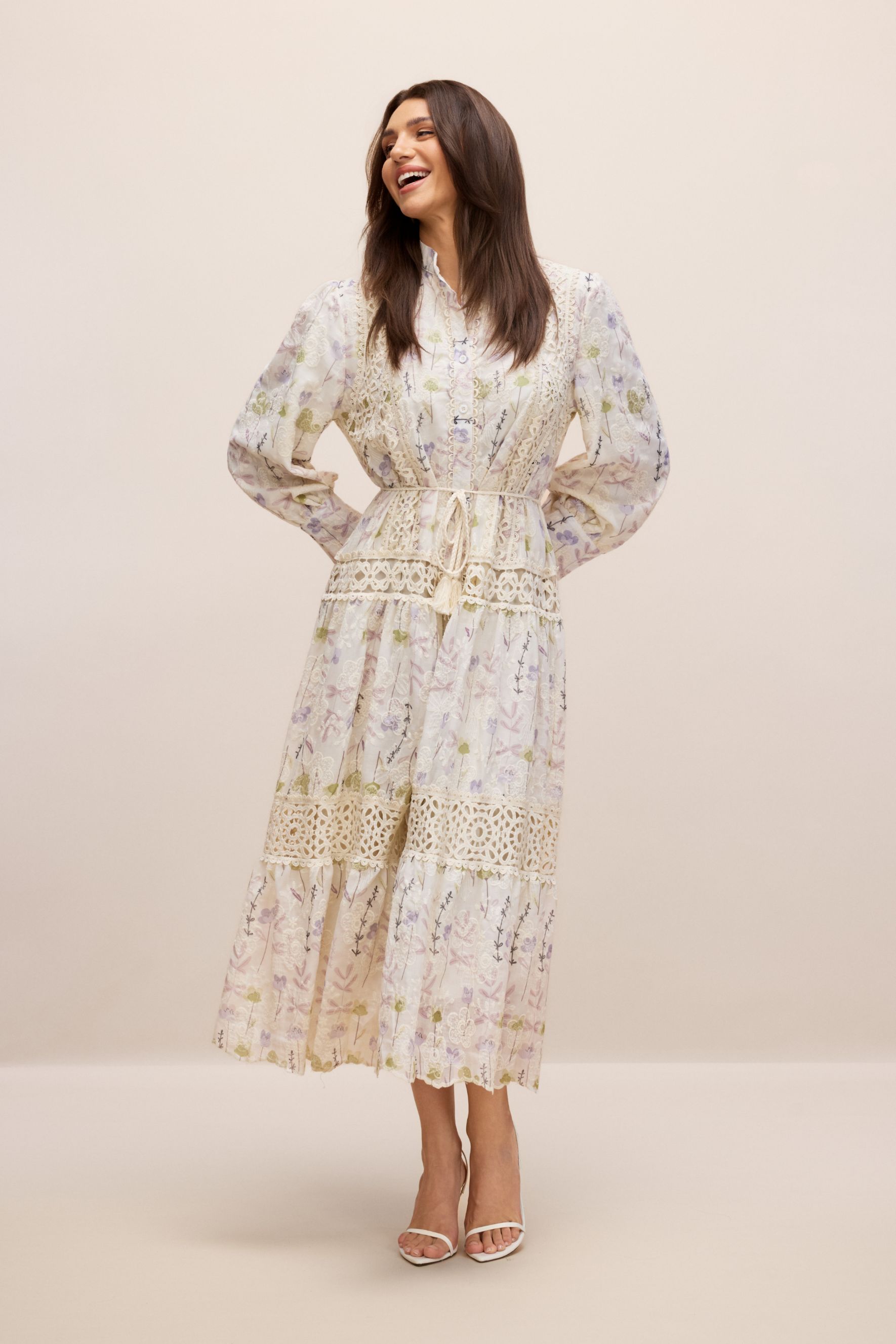 Rosanne Floral Print Long Sleeve Midi Dress