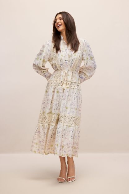 Rosanne Floral Print Long Sleeve Midi Dress