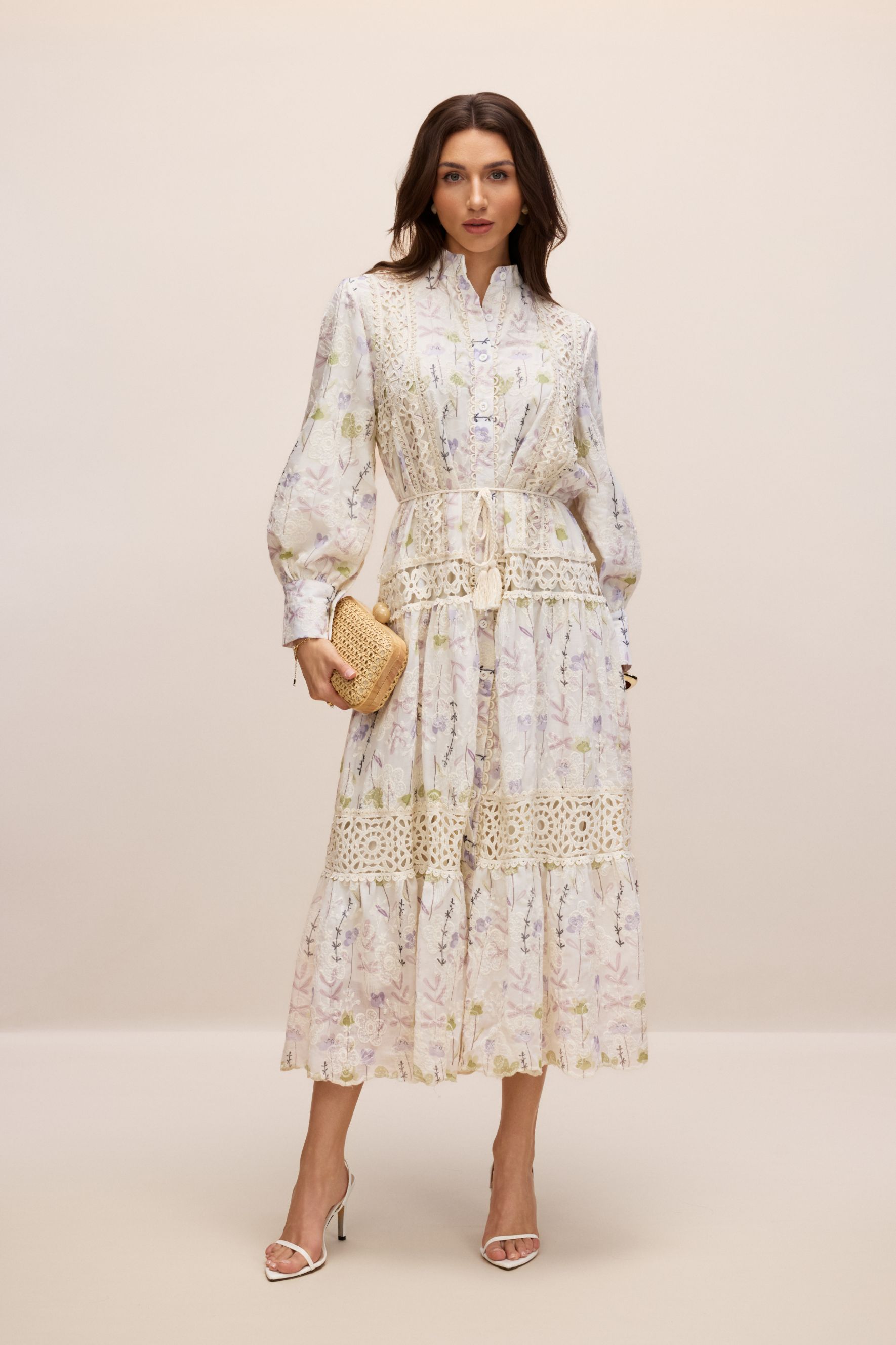 Rosanne Floral Print Long Sleeve Midi Dress