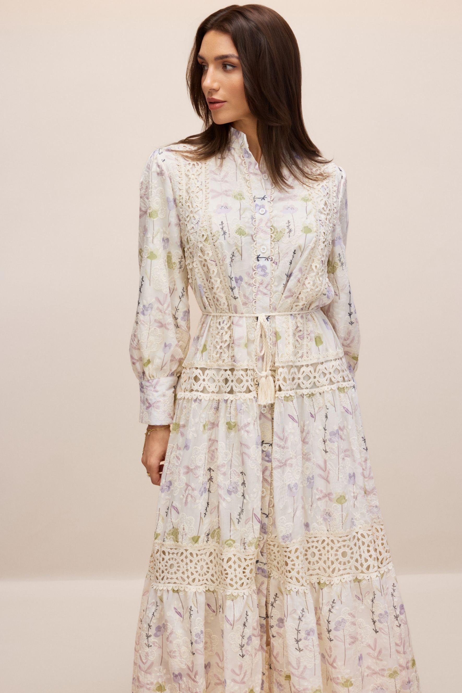 Rosanne Floral Print Long Sleeve Midi Dress