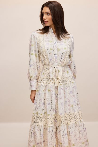 Rosanne Floral Print Long Sleeve Midi Dress