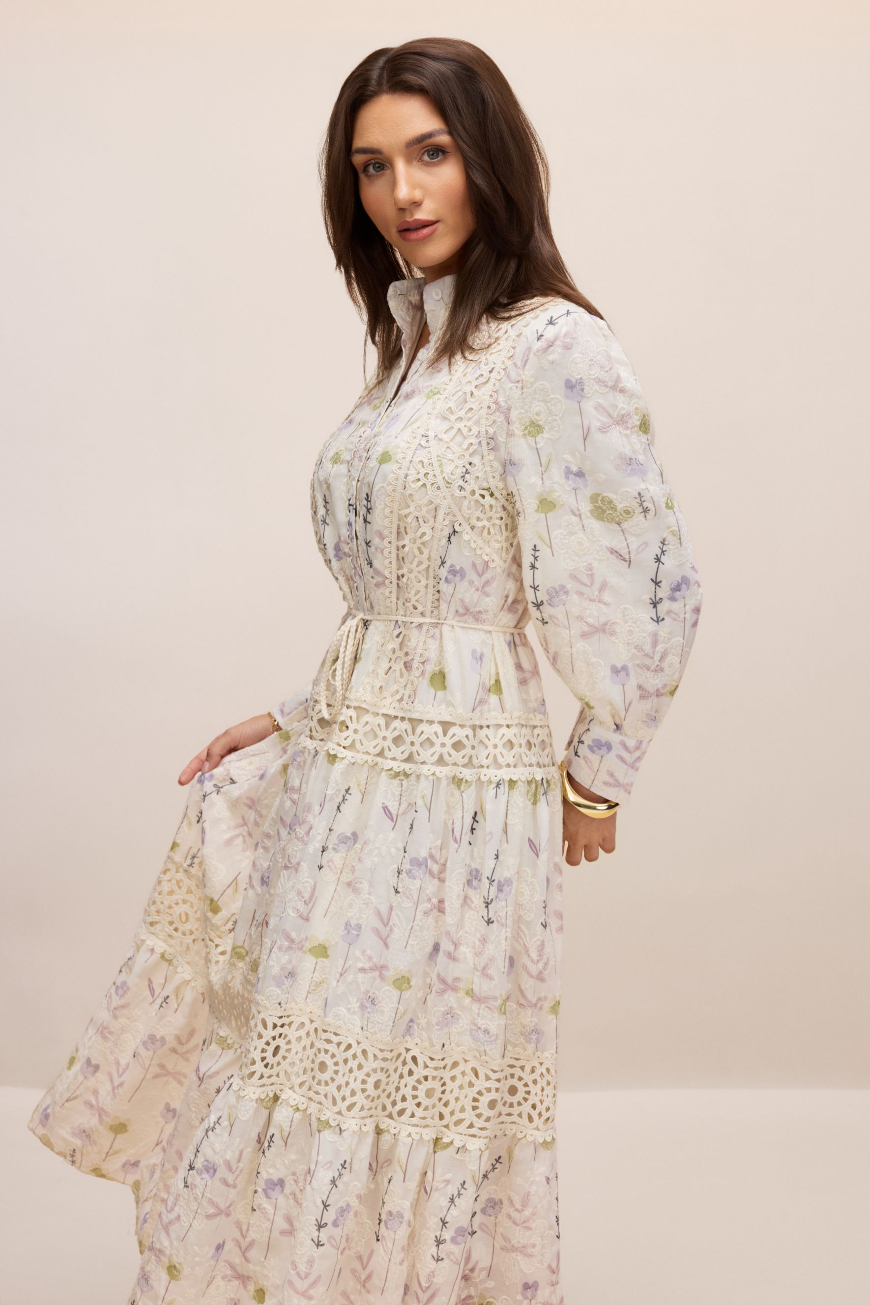 Rosanne Floral Print Long Sleeve Midi Dress